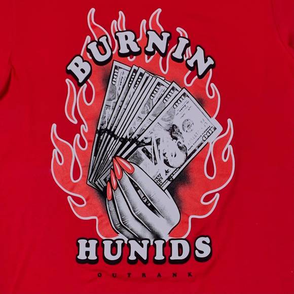 NEW OUTRANK men's burnin hunids t-shirt in red - Picture 2 of 2